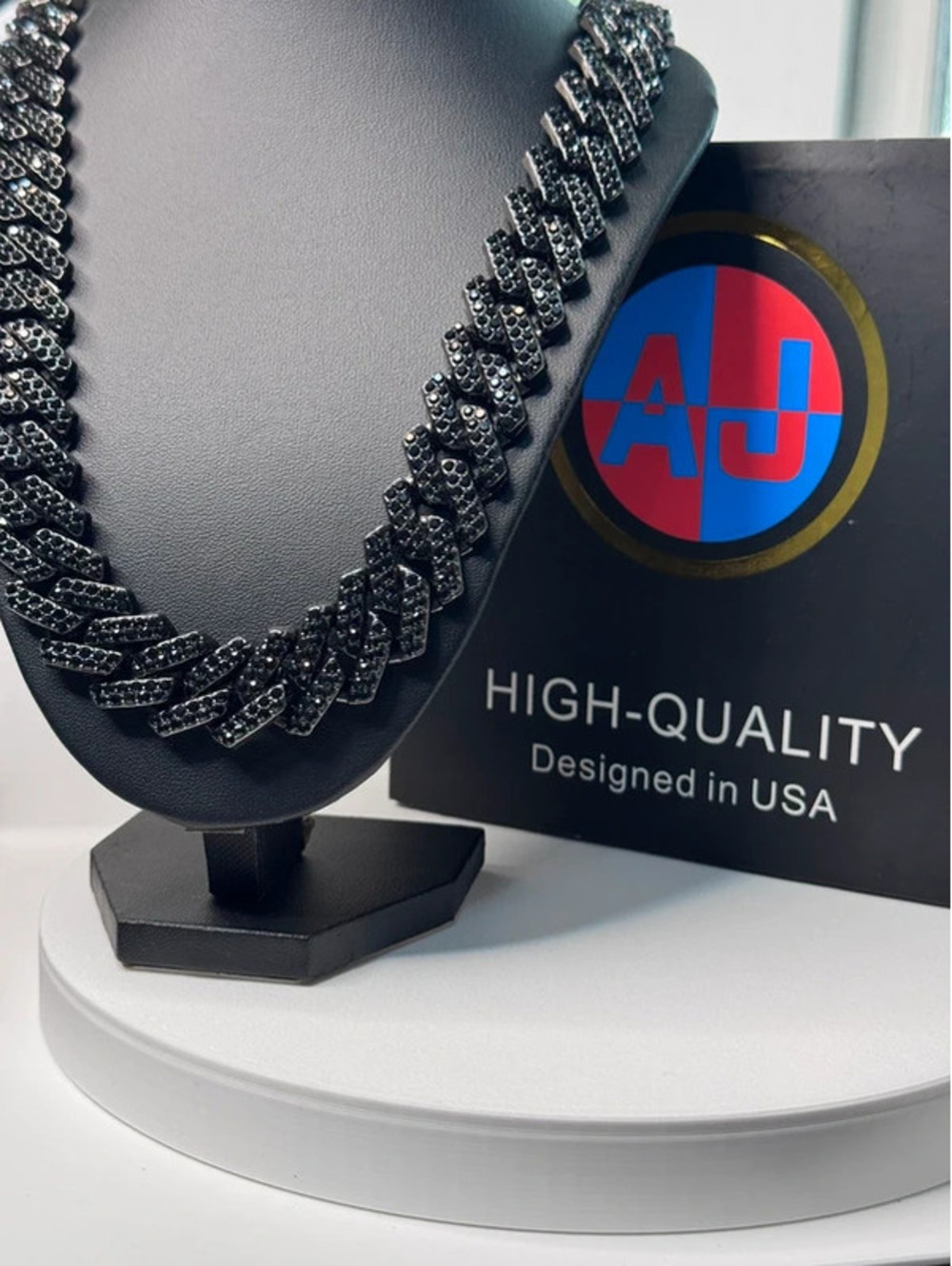 AJ heavy 7oz chain, 24” all iced out black cz on black metal READ